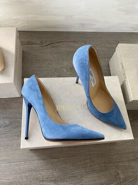 Jimmy Choo Anouk Blue Suede Pointed Toe Heels